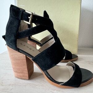 Black suede block heel sandals 7.5